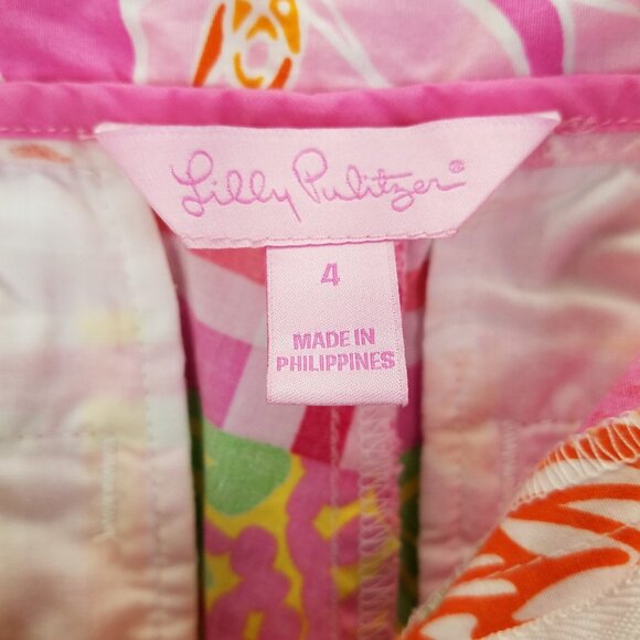 Lilly Pulitzer Shorts Size 4 Bermuda Pink Green Floral Patchwork Stretch Cotton - Picture 4 of 12